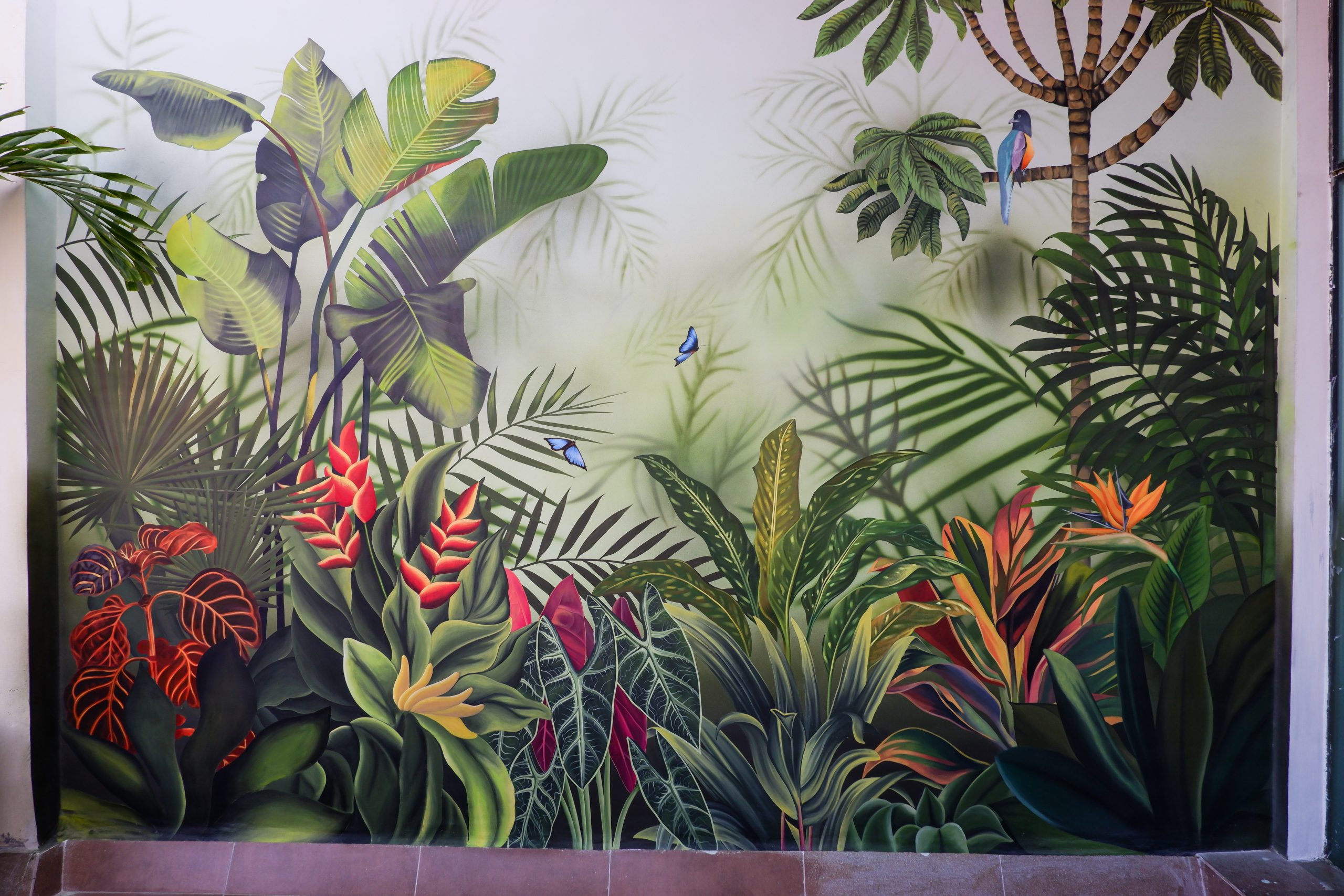 Hand-painted botanical mural